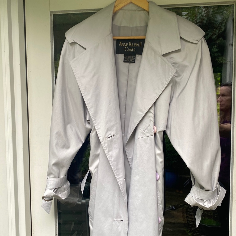 Ann Klein II Belted Trench Coat Light Grey Women’s 8